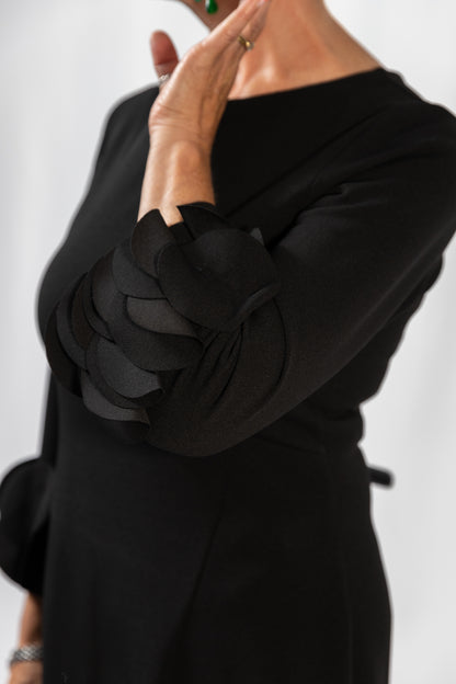 Black Dress with Ruffle Sleeve Cuff