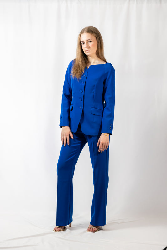 Blue suit with structured jacket and trousers