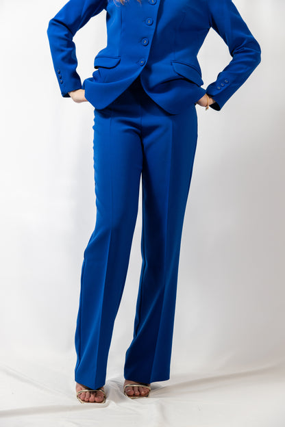 Blue suit with structured jacket and trousers